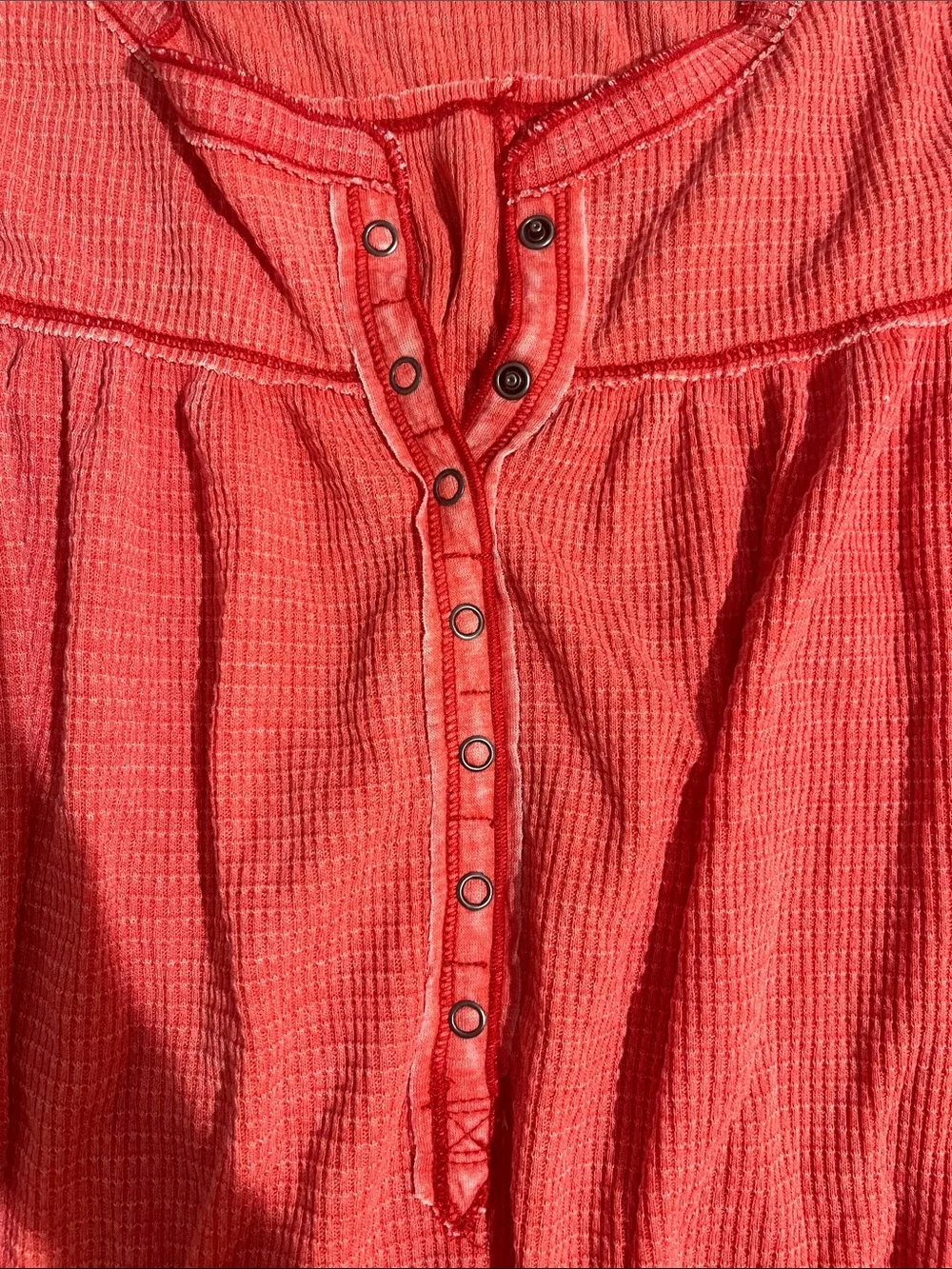 Free People Coral Waffle-Knit Long Sleeve Henley